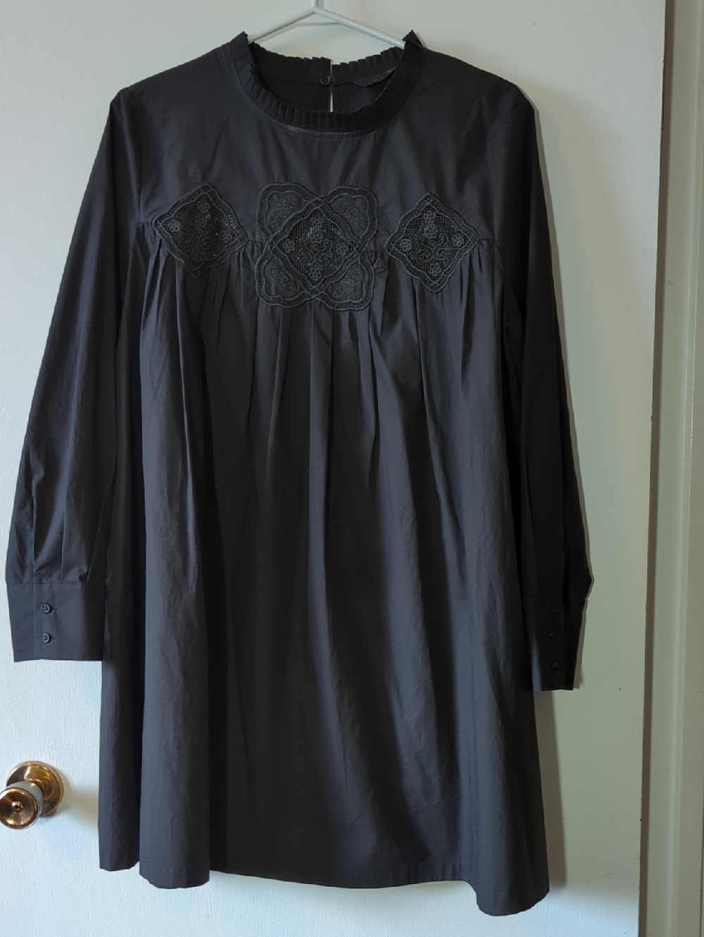 Zara Black Long-Sleeve Embroidered Yoke Shift Dress